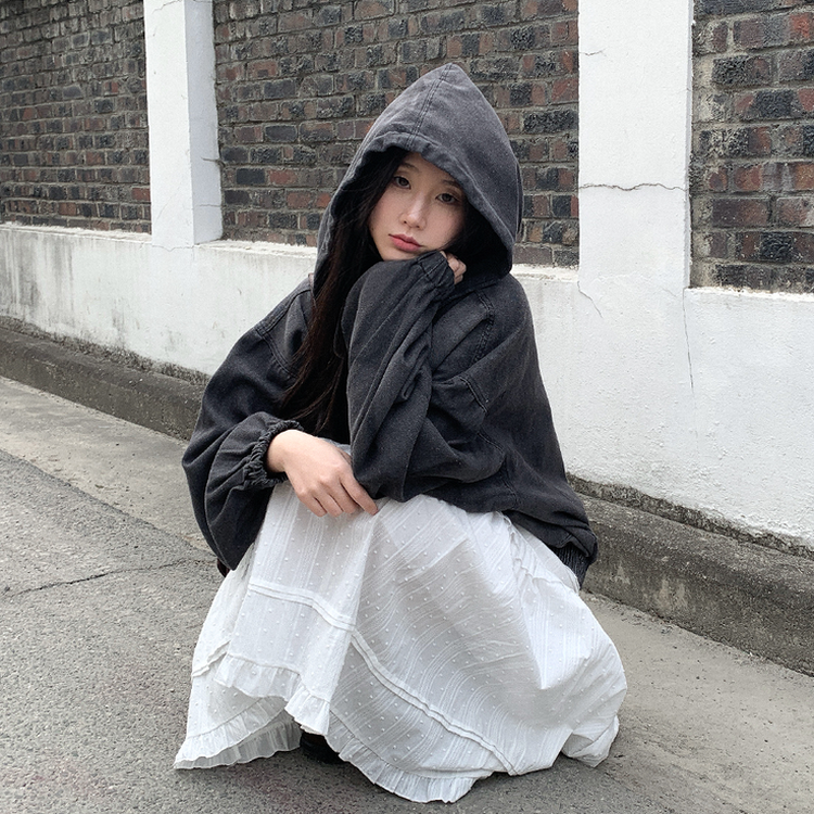 オーバーサイズフードジップアップデニムジャケット BLACK DENIM
