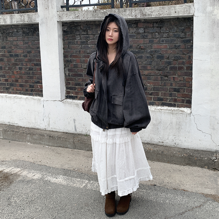 オーバーサイズフードジップアップデニムジャケット BLACK DENIM