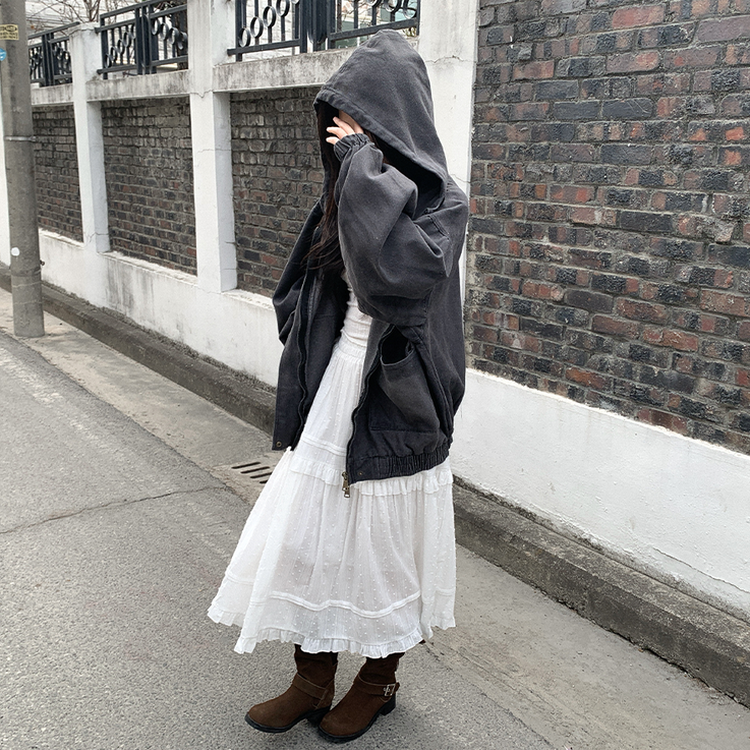 オーバーサイズフードジップアップデニムジャケット BLACK DENIM