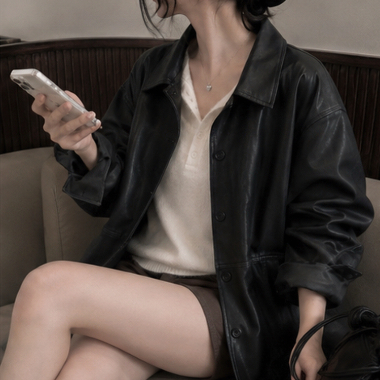オーバーサイズレザージャケット BLACK