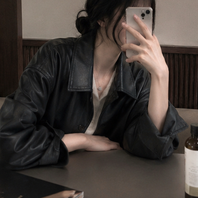 オーバーサイズレザージャケット BLACK