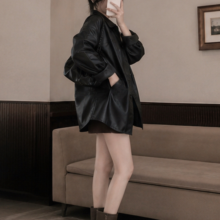 オーバーサイズレザージャケット BLACK