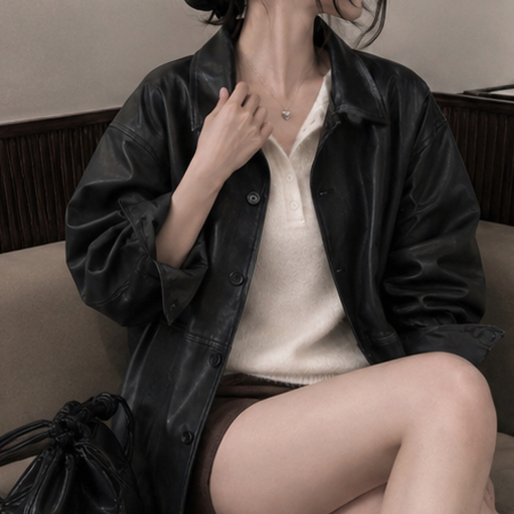 オーバーサイズレザージャケット BLACK