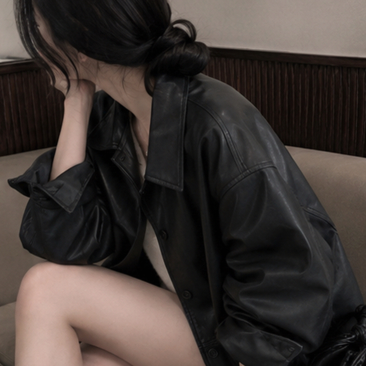オーバーサイズレザージャケット BLACK