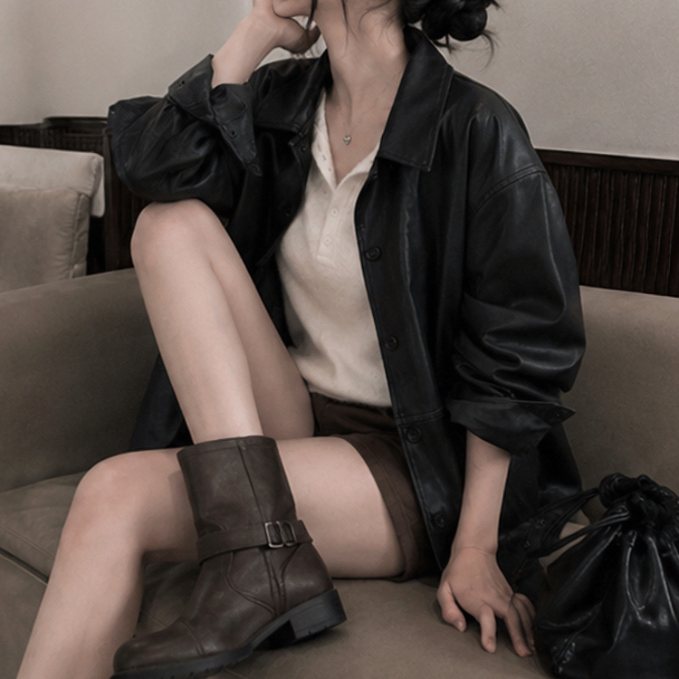 オーバーサイズレザージャケット BLACK