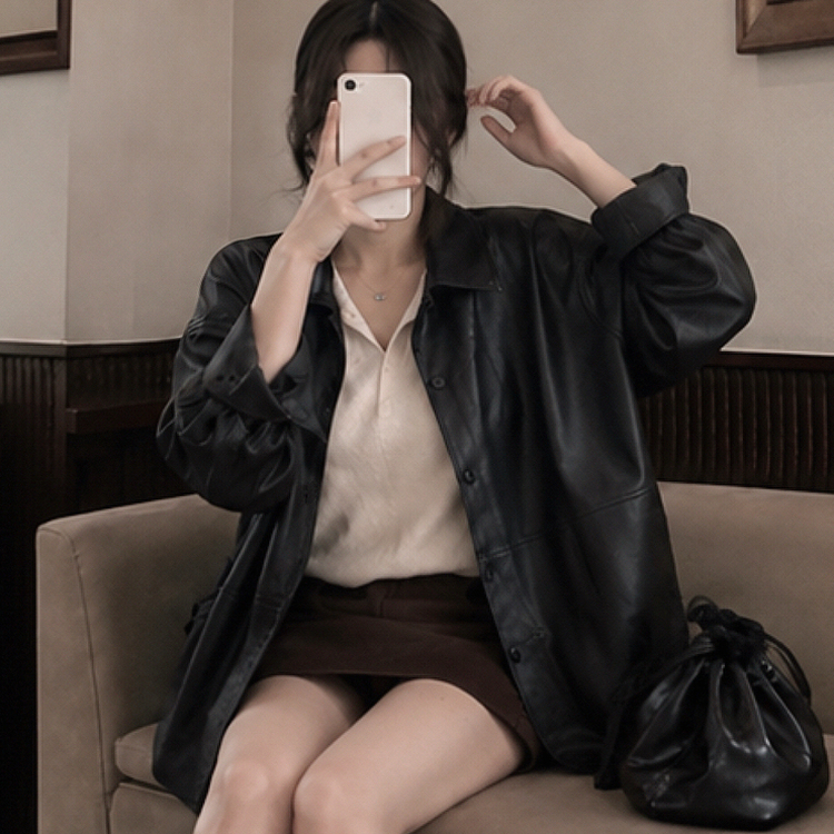 オーバーサイズレザージャケット BLACK