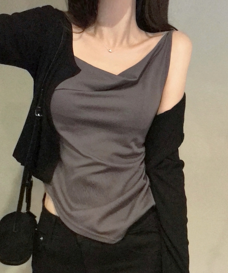 アシメドレープノースリーブトップス CHARCOAL