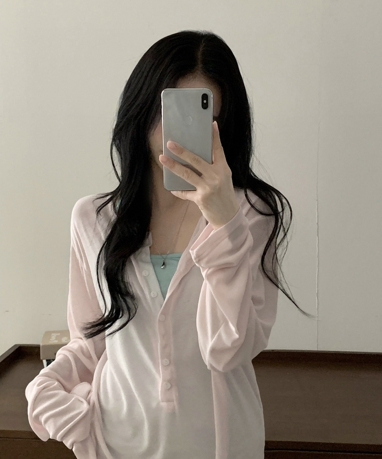 ディープVネックヘンリーネックTシャツ PINK