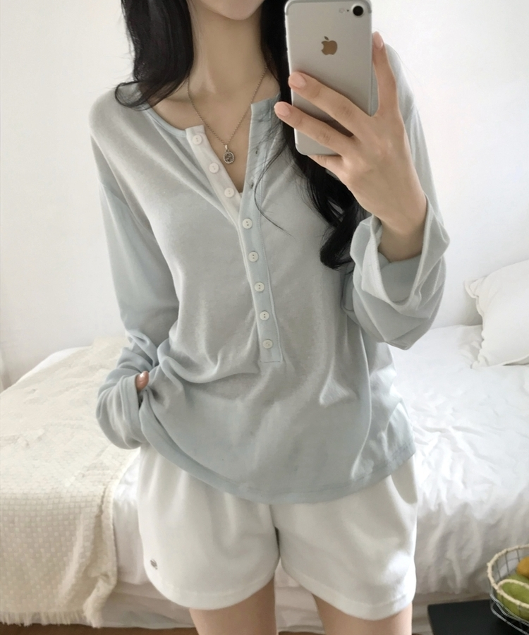 ディープVネックヘンリーネックTシャツ MINT