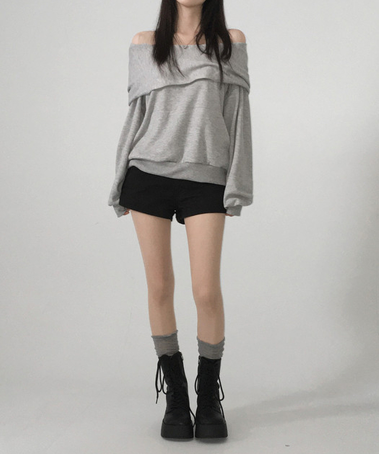 2wayオフショルダーフードスウェット GREY