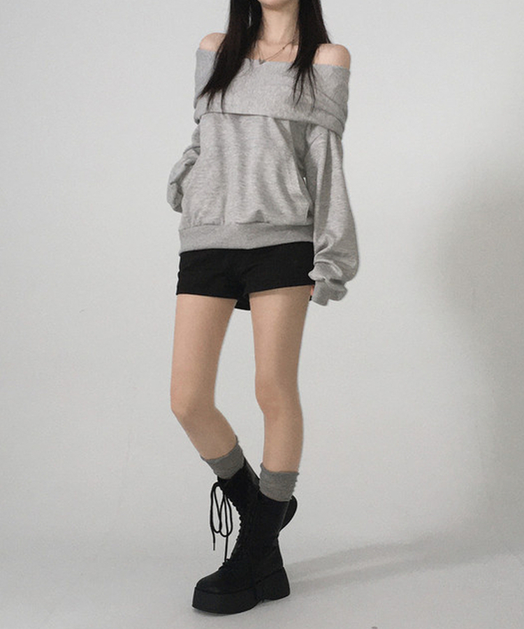 2wayオフショルダーフードスウェット GREY