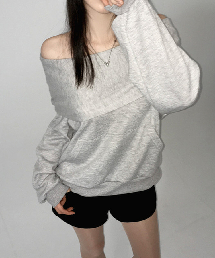 2wayオフショルダーフードスウェット GREY