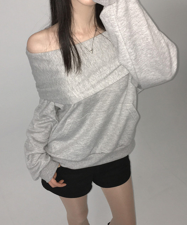 2wayオフショルダーフードスウェット GREY