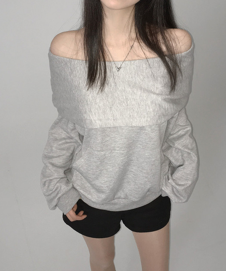 2wayオフショルダーフードスウェット GREY