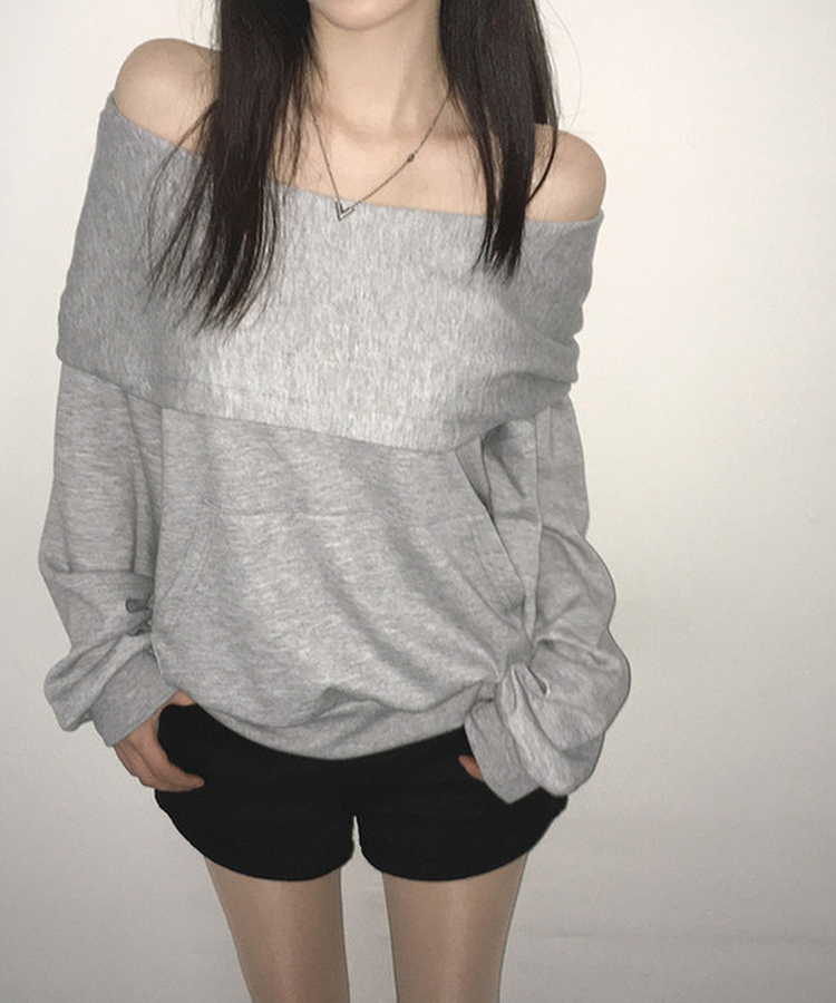 2wayオフショルダーフードスウェット GREY