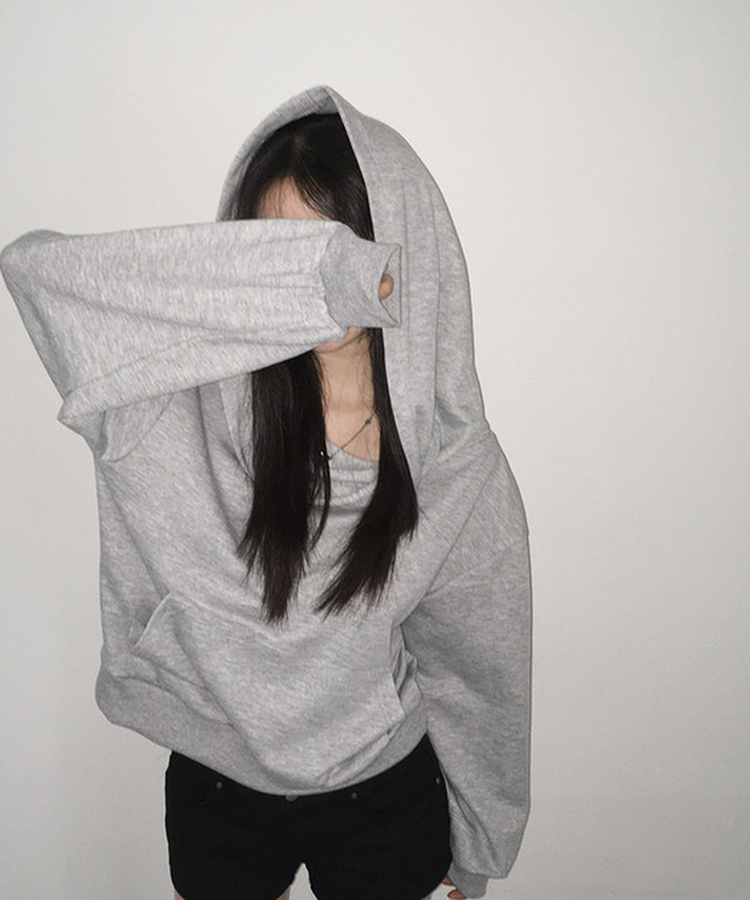 2wayオフショルダーフードスウェット GREY