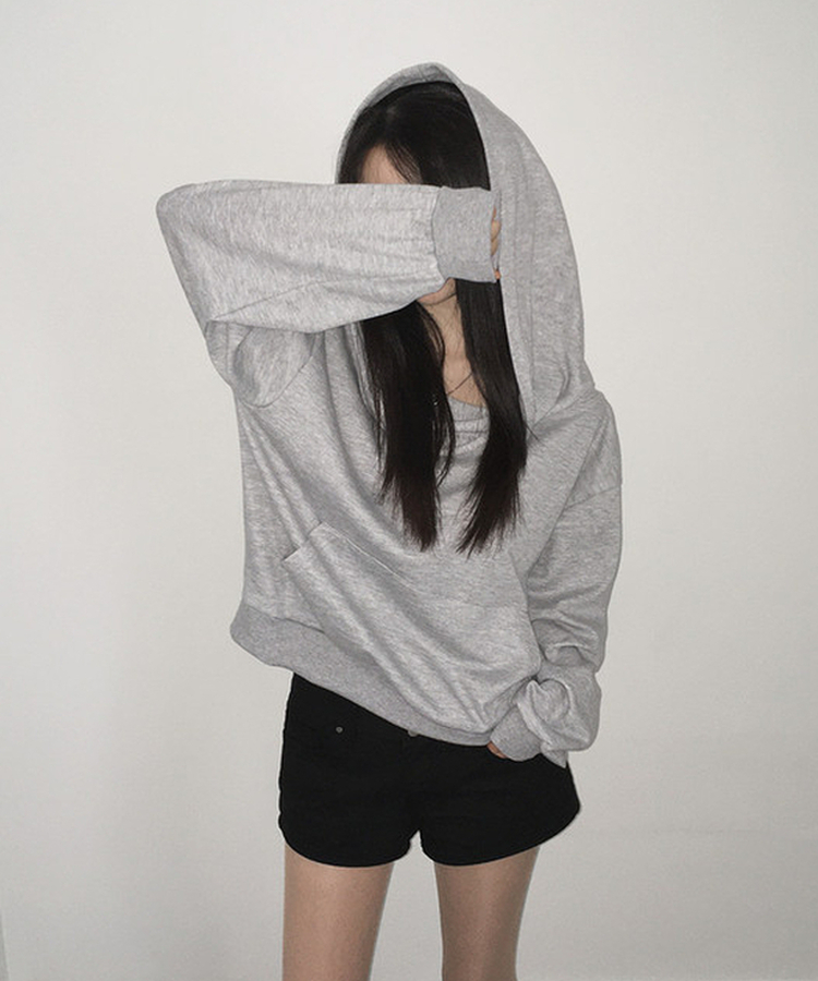 2wayオフショルダーフードスウェット GREY
