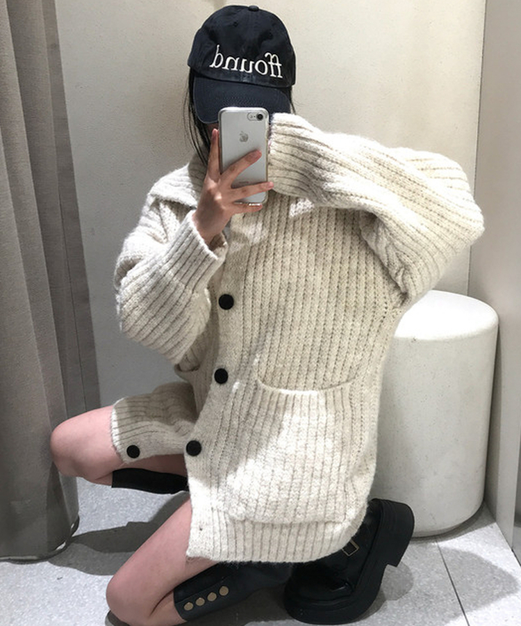 オーバーサイズリブハイネックカーディガン BEIGE
