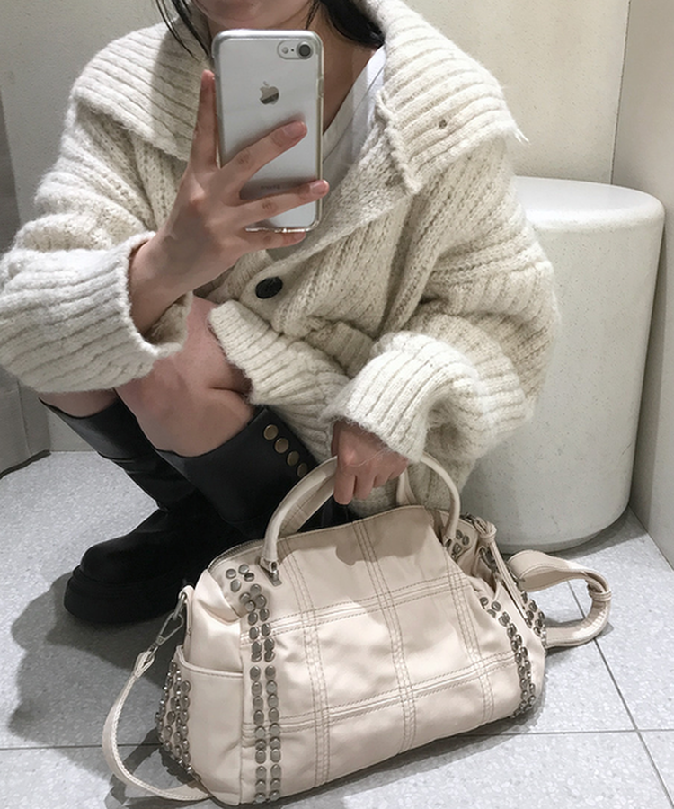 オーバーサイズリブハイネックカーディガン BEIGE