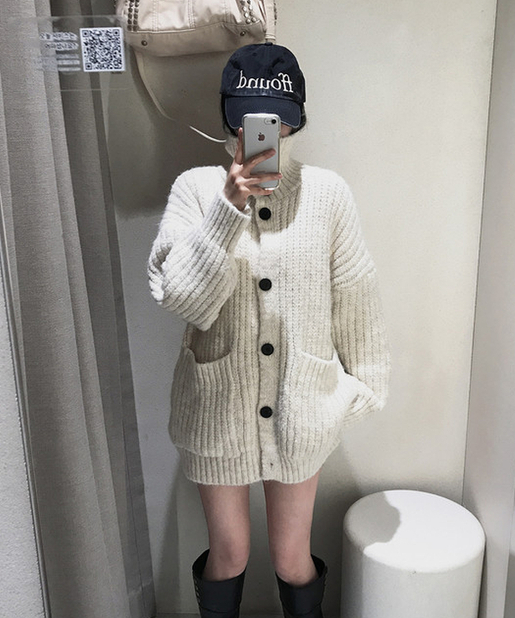 オーバーサイズリブハイネックカーディガン BEIGE