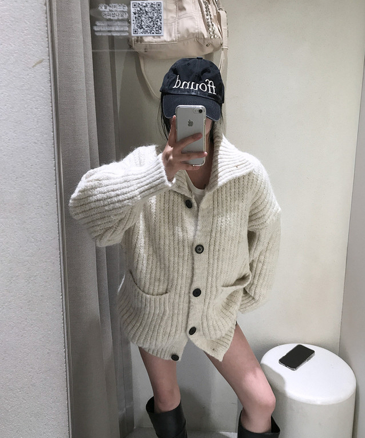 オーバーサイズリブハイネックカーディガン BEIGE