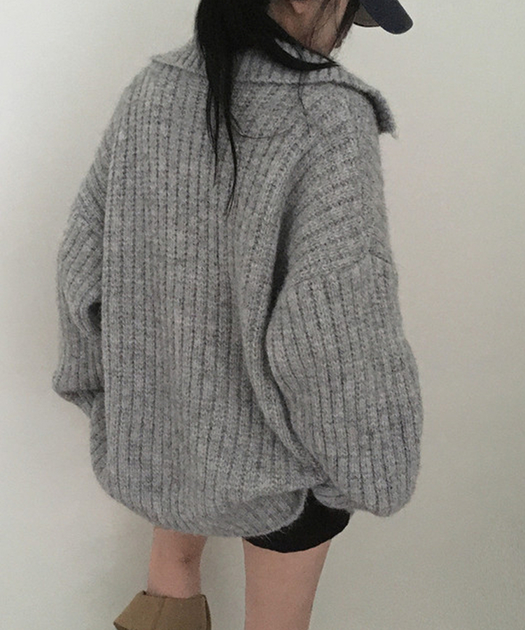 オーバーサイズリブハイネックカーディガン GREY