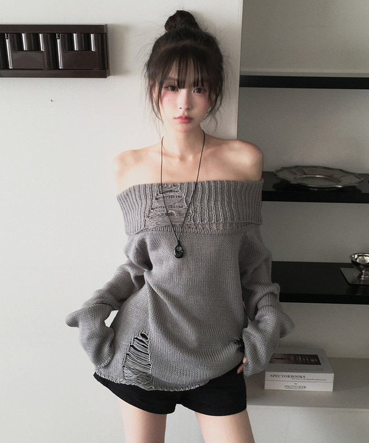 カットオフオフショルダーニット GREY