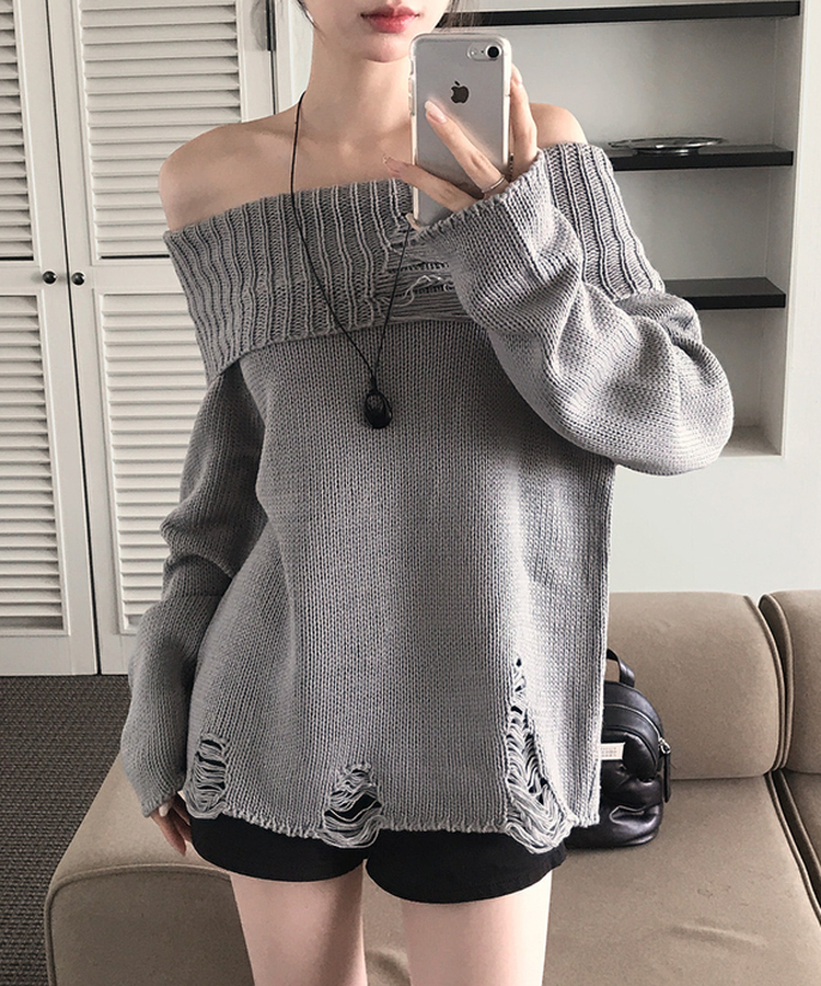 カットオフオフショルダーニット GREY