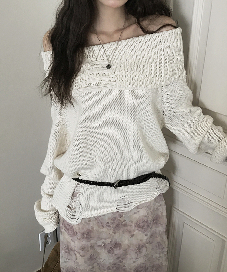 カットオフオフショルダーニット IVORY