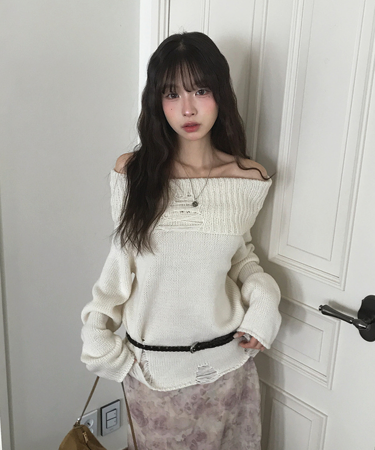 カットオフオフショルダーニット IVORY
