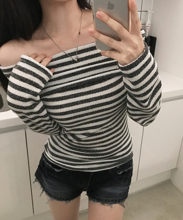 オフショルダーストライプニットTシャツ(6color) IVORY