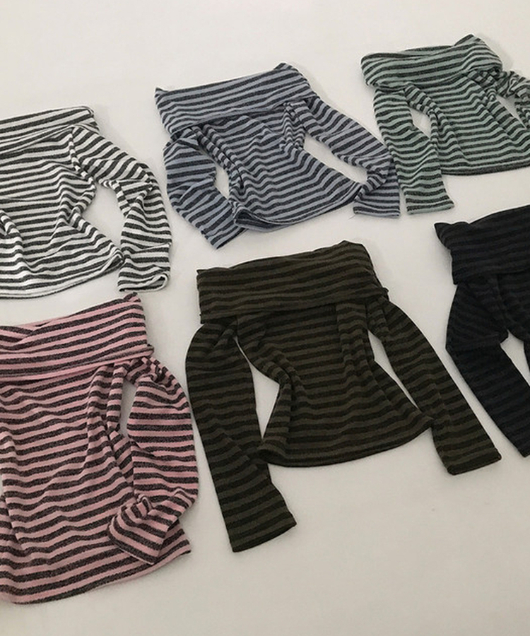 オフショルダーストライプニットTシャツ(6color)