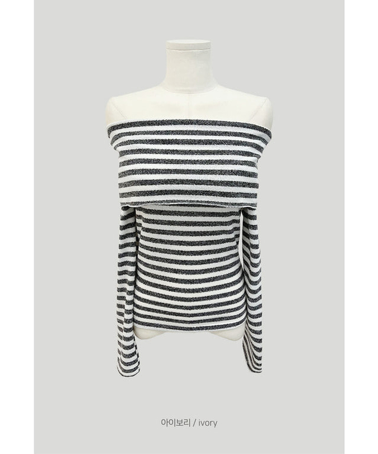 オフショルダーストライプニットTシャツ(6color)