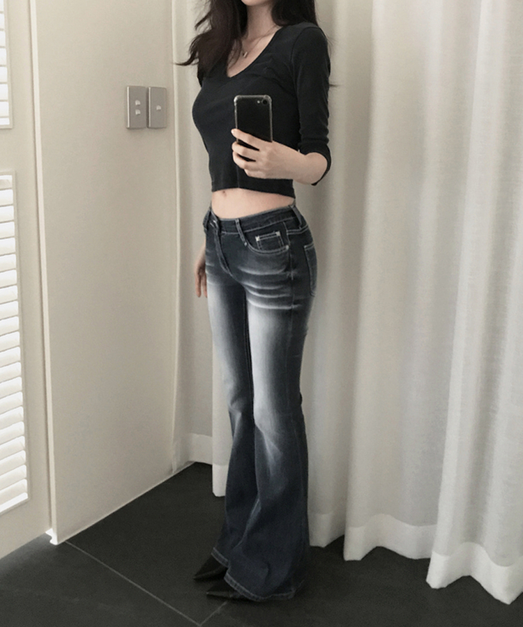 ウォッシングブーツカットデニムパンツ BLUE GRAY
