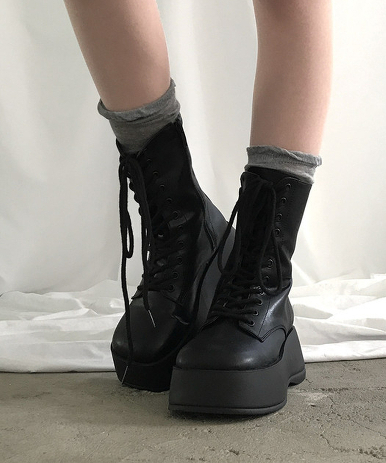 ライン厚底ワーカーブーツ BLACK