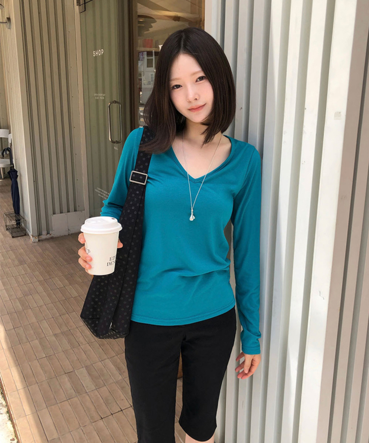 Vネック長袖Tシャツ(5color) BLUE