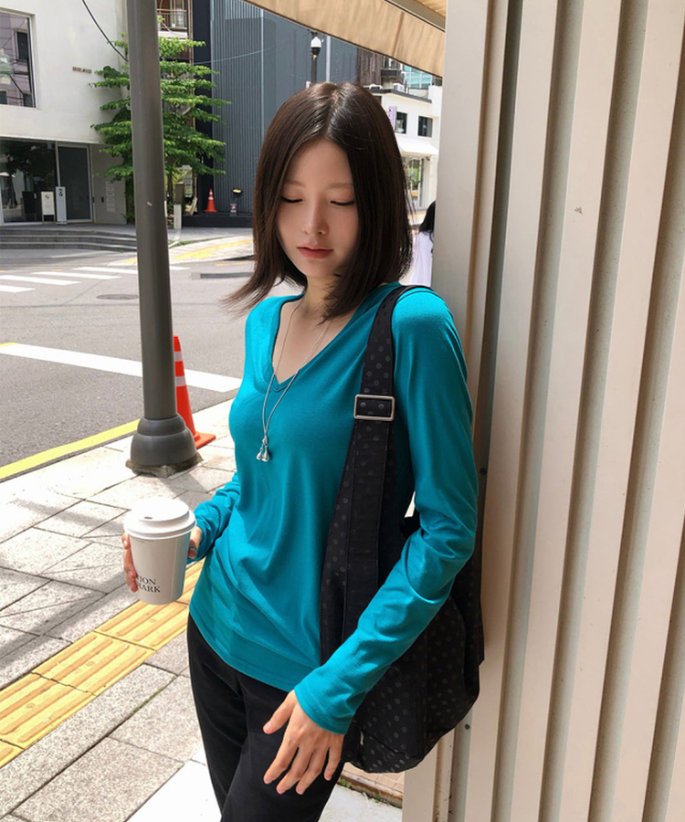 Vネック長袖Tシャツ(5color) BLUE
