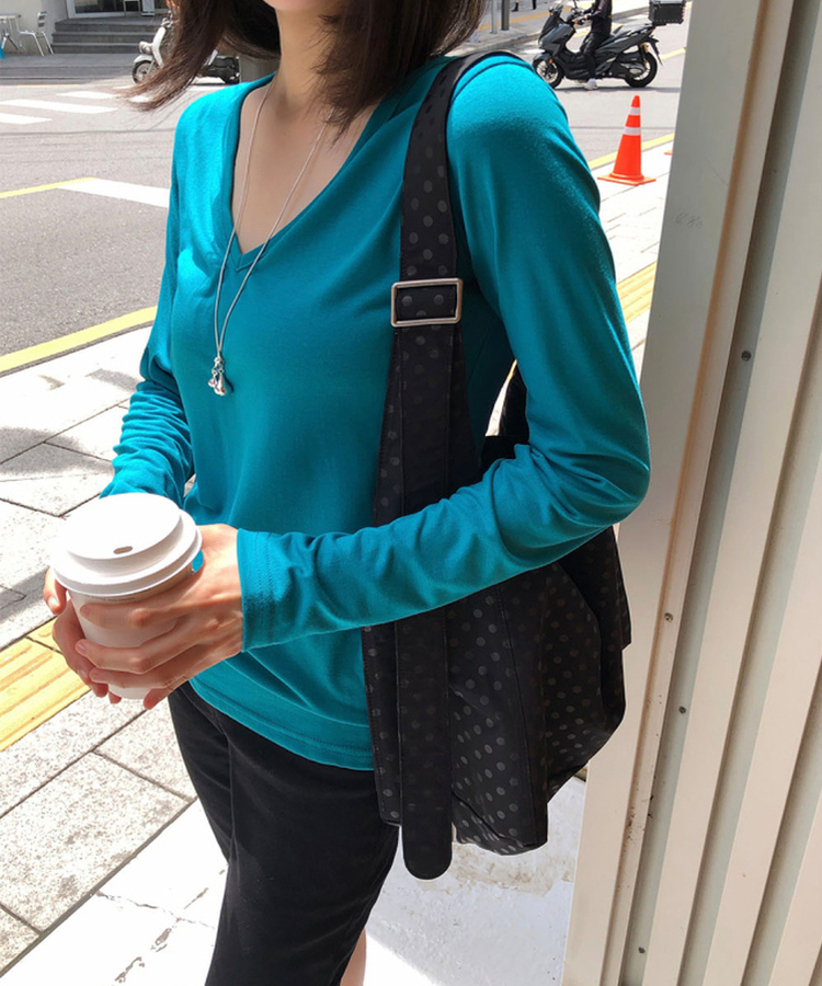 Vネック長袖Tシャツ(5color) BLUE