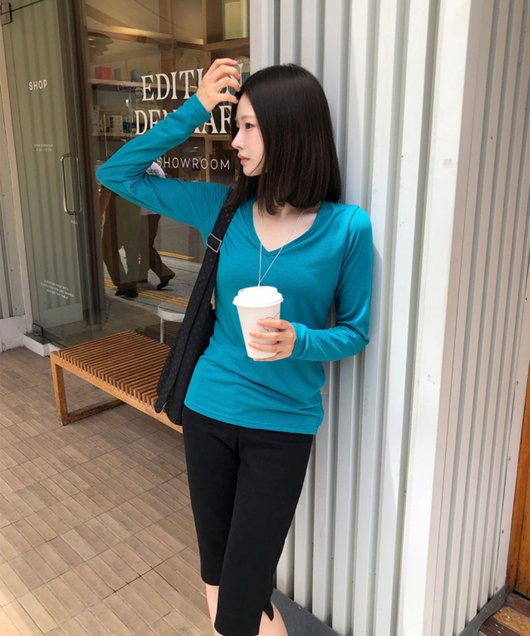 Vネック長袖Tシャツ(5color) BLUE