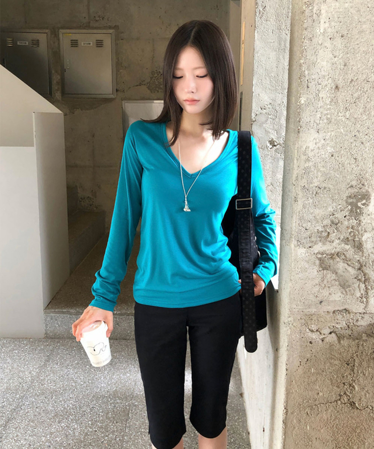 Vネック長袖Tシャツ(5color) BLUE