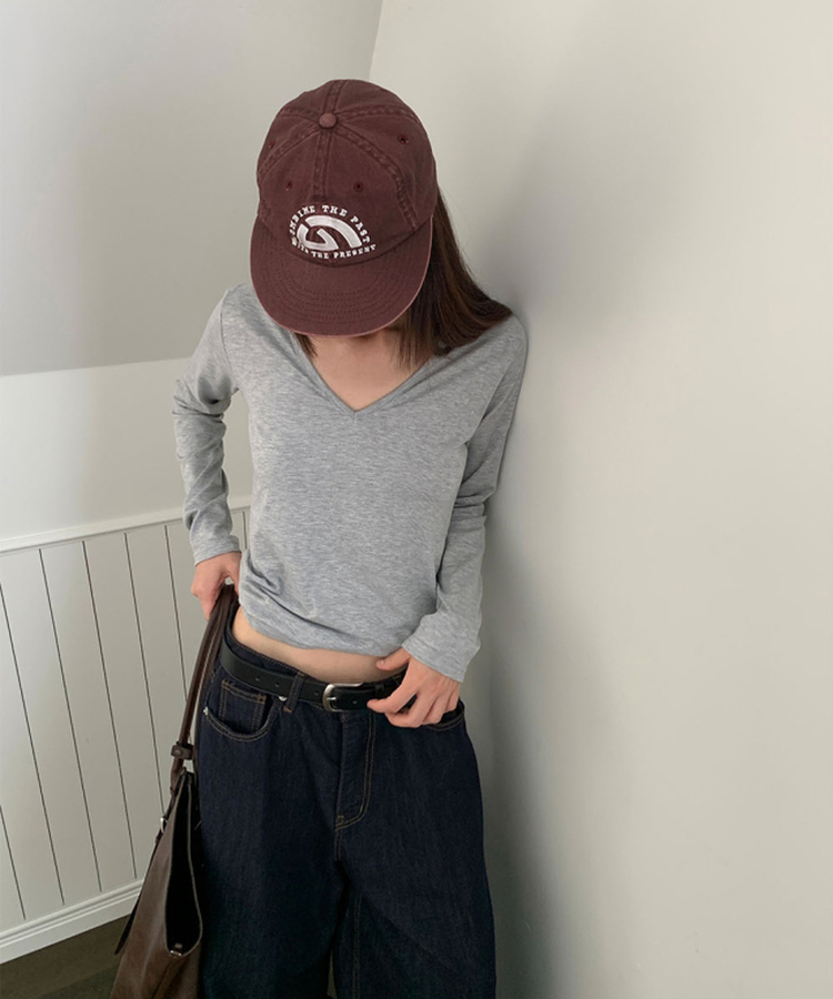 Vネック長袖Tシャツ(5color) GREY