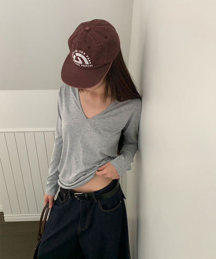 Vネック長袖Tシャツ(5color) GREY