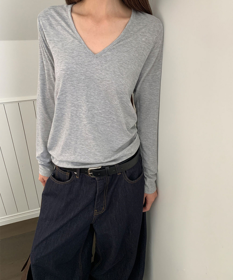Vネック長袖Tシャツ(5color) GREY