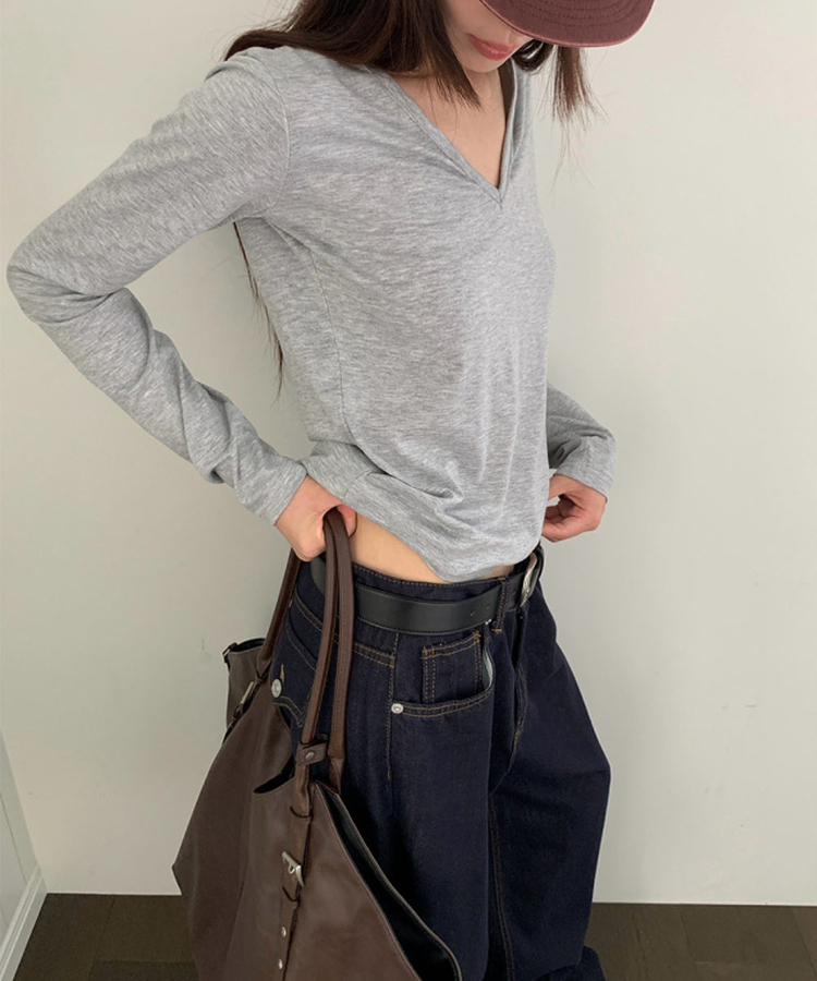 Vネック長袖Tシャツ(5color) GREY