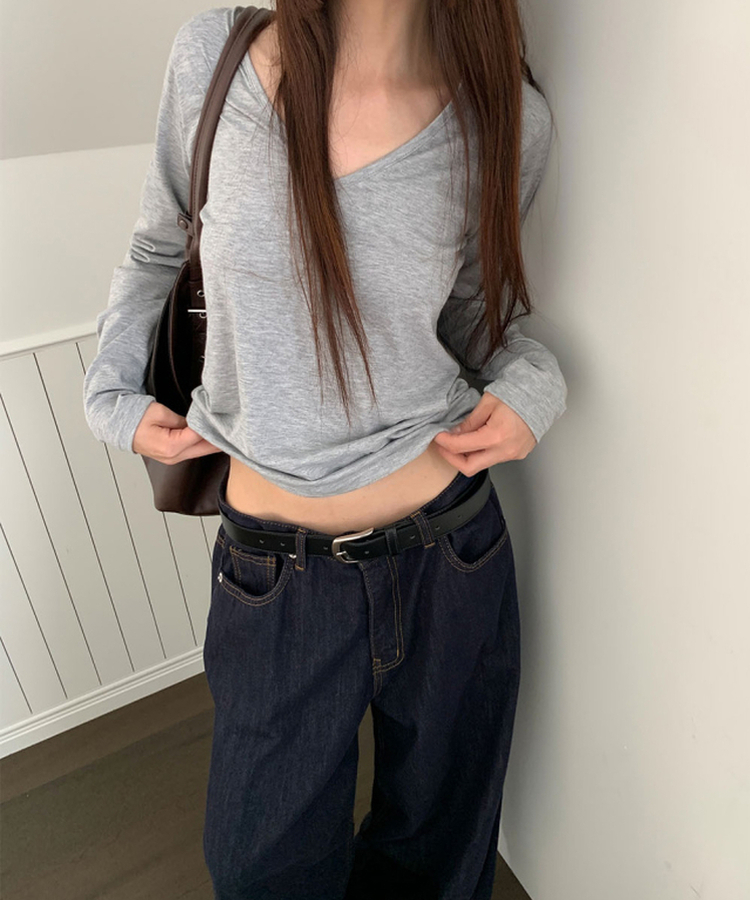 Vネック長袖Tシャツ(5color) GREY