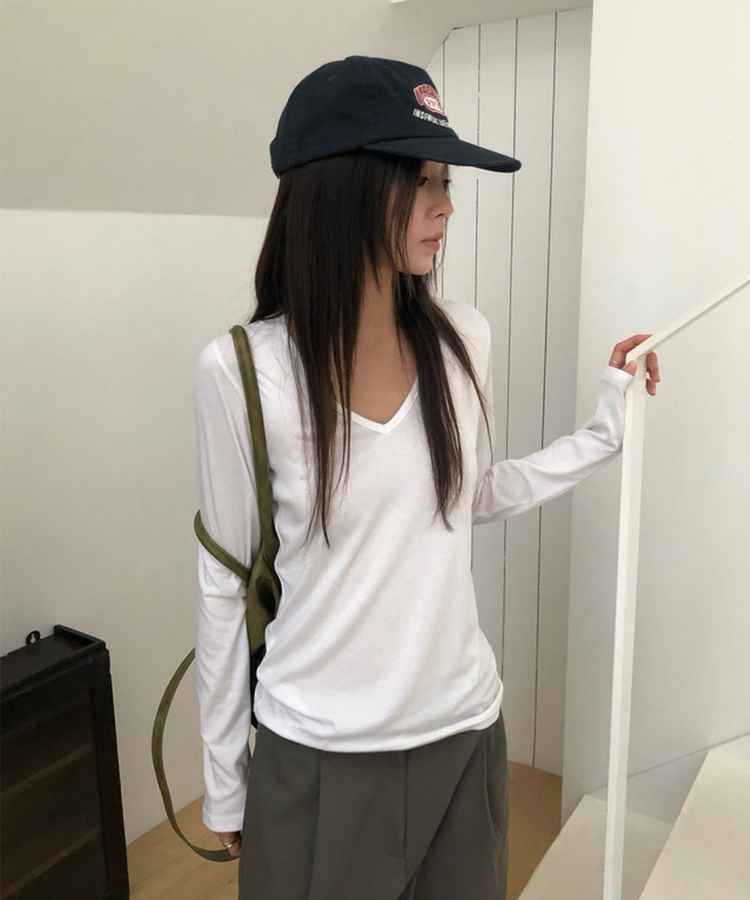 Vネック長袖Tシャツ(5color) WHITE