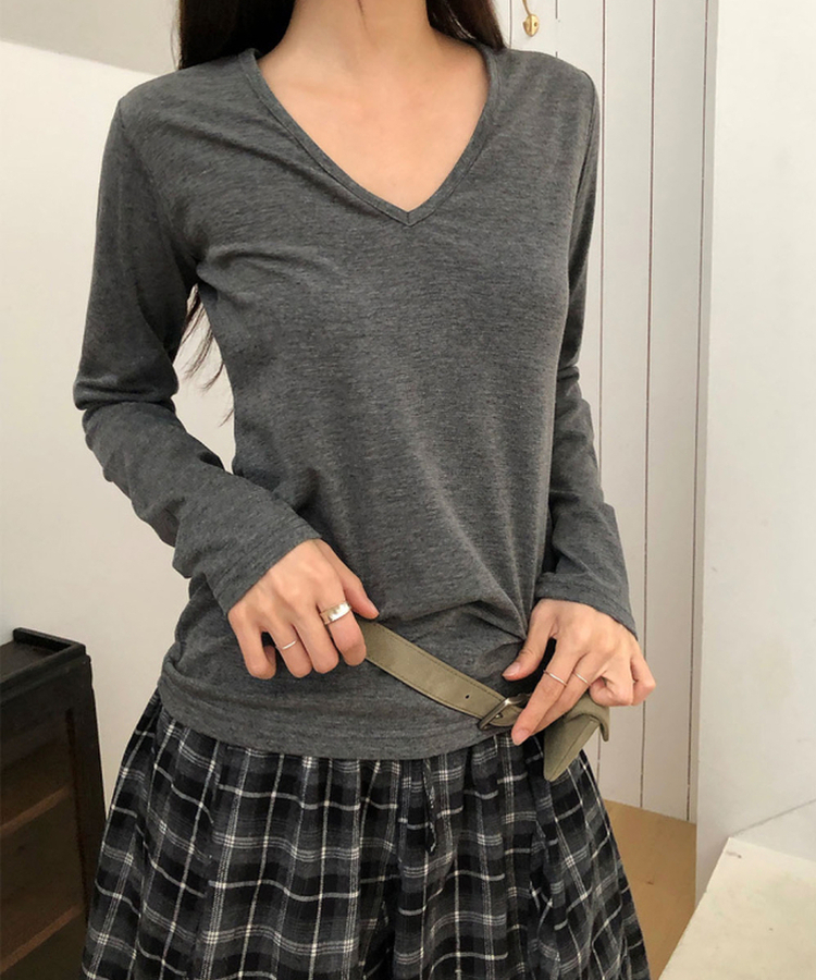 Vネック長袖Tシャツ(5color) CHARCOAL