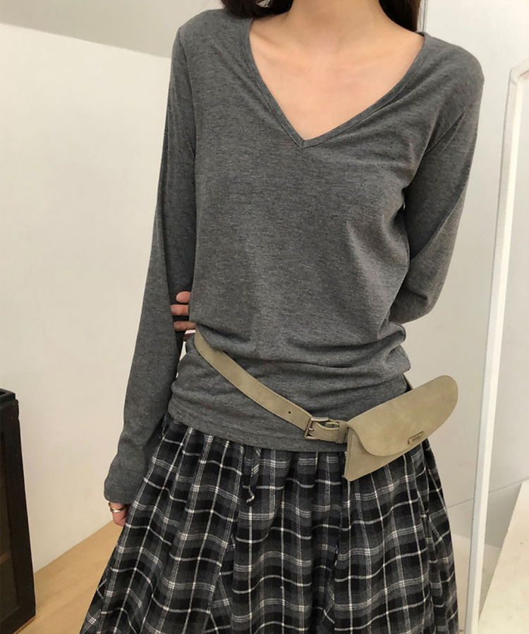 Vネック長袖Tシャツ(5color) CHARCOAL