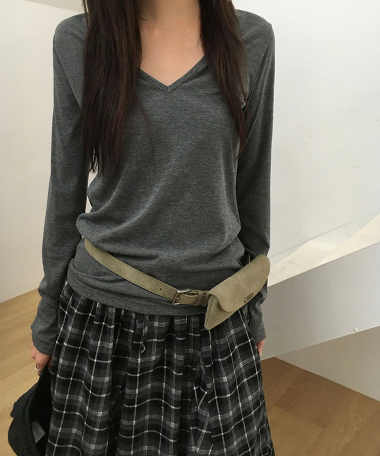 Vネック長袖Tシャツ(5color) CHARCOAL