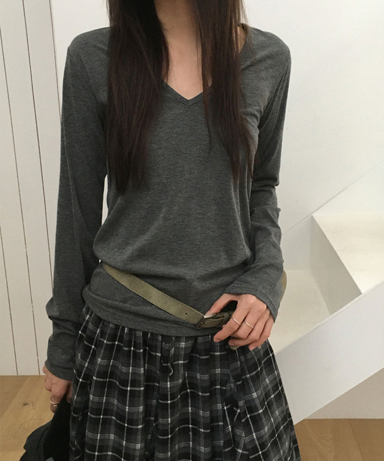 Vネック長袖Tシャツ(5color) CHARCOAL